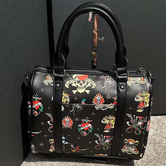 Ed Hardy Black Satchel with Colorful Tattoo Design - Picture 4 of 11